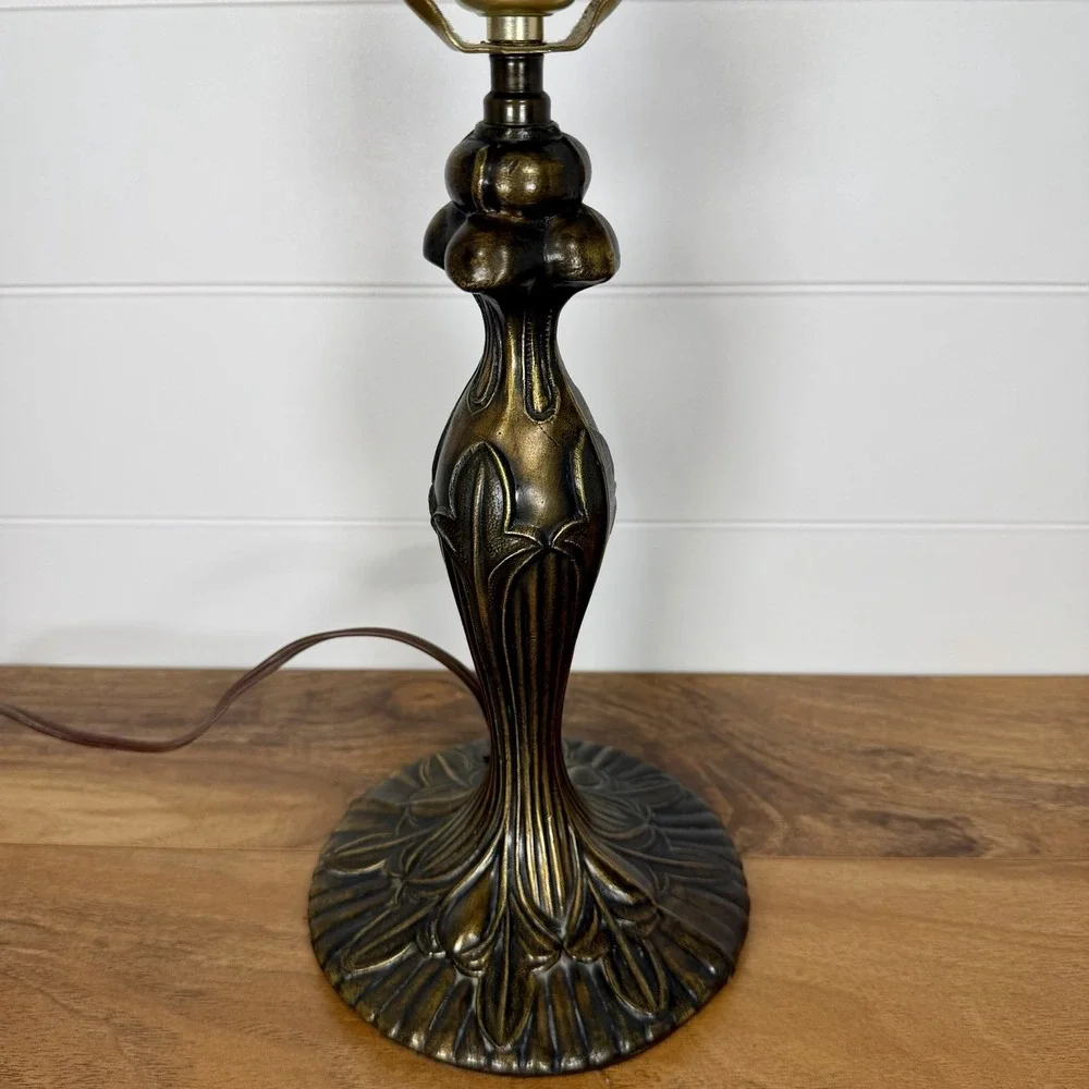 VTG Art Deco Fleur de Lis Table Lamp Cast Metal Bronzed Patina Electric 19.5